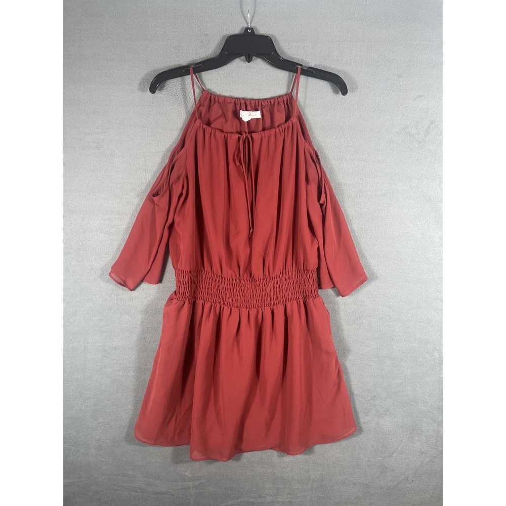 BCBGeneration Women's Rust Cold Shoulder Mini Dress Smocked Waist Size S‎